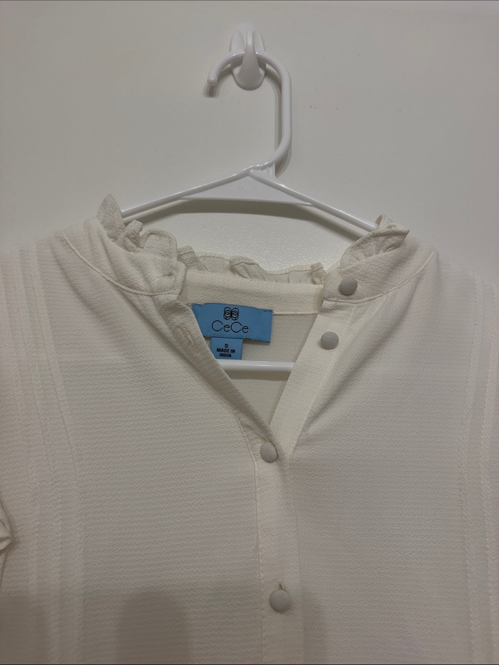 CeCe Cream Ruffle Sleeve Button-Front Blouse - Picture 2 of 4